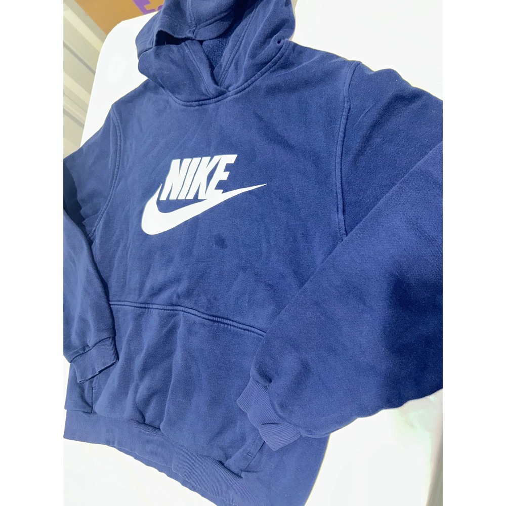 Nike Mens Sportswear Futura Logo Hoodie Navy Blue Pullover Fleece Medium - Picture 3 of 6